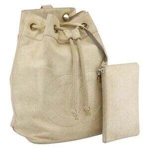 Chanel Caviar Skin Cream Gold CC Shoulder Bag